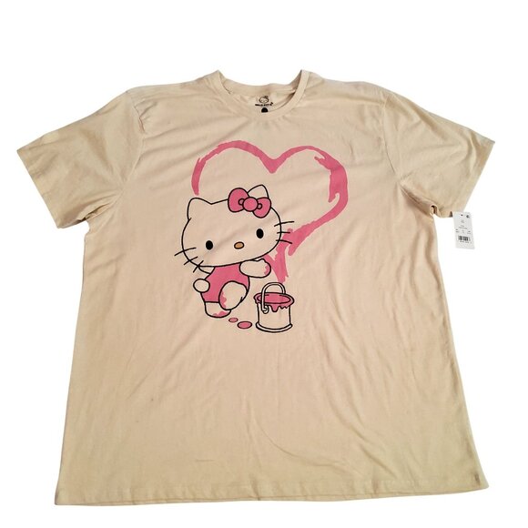 Hello Kitty By Sanrio Womens 2XL T-Shirt Pink Heart Design Beige Crew neck desig - Picture 7 of 8